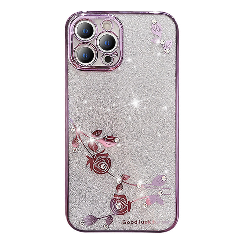 For iPhone 12 Pro 6.1 inch Rhinestone Flower Pattern Decor Glitter Powder TPU Case Anti-drop Phone Cover For iPhone 12 Pro 6.1 inch Rhinestone Flower Pattern Decor Glitter Powder TPU Case Anti-drop Phone Cover
